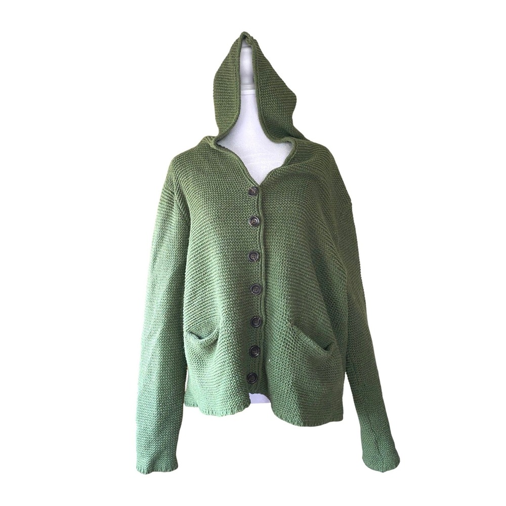 Chunky Knit Hooded Oversized Green Cardigan 3X Cozy Heritage Hobbit Woods Earthy